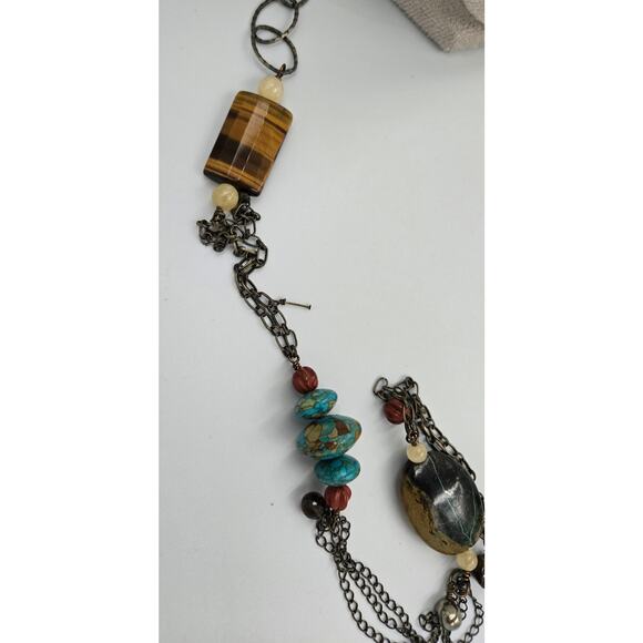Long Boho Necklace with Various Beads Including Faux Turquoise and Faux Amber - Picture 11 of 15